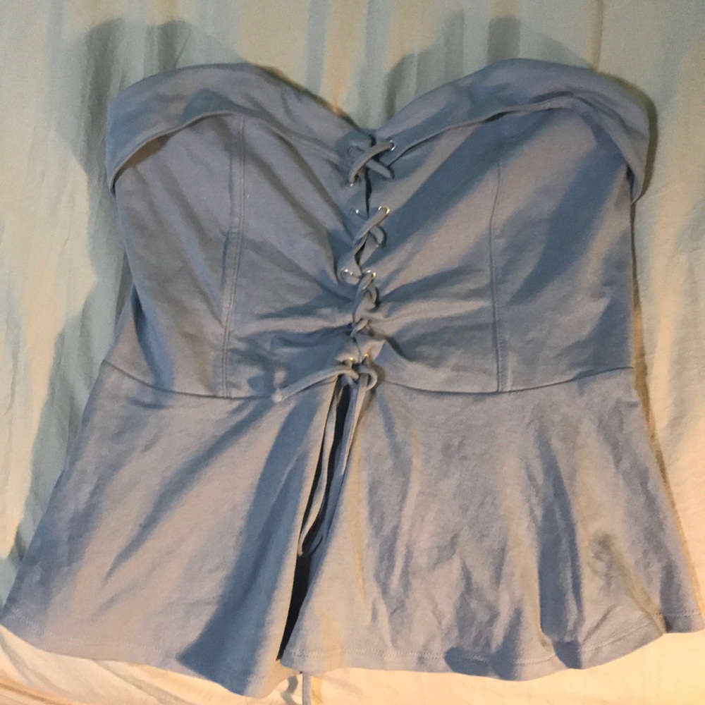Blue strapless shirt from Express